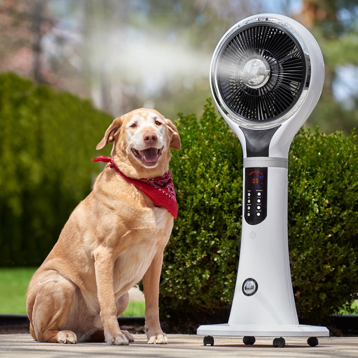 Outdoor misting fan portable evaporative cooler pedestal oscillating white LED display