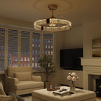 DC ceiling fan with LED light, gold crystal chandelier design, 60cm, 6 speeds with remote control