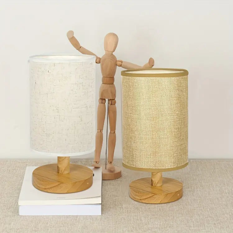 Minimalist Japanese LED Table Lamp - Wooden Base - Fabric Shade