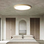 Slim round LED ceiling light with Japanese-inspired wood accent finish, flush mount