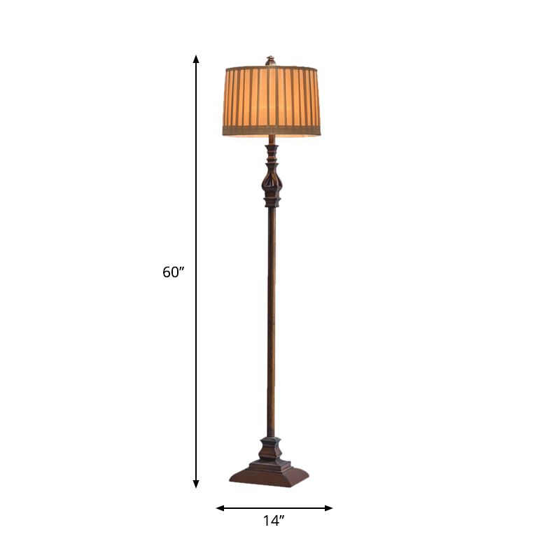 Vintage standing floor lamp brown resin and fabric shade 150cm tall