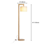 Japanese right angle arm floor lamp in beige, wood and fabric shade, 155cm height
