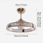 DC ceiling fan with LED light, gold crystal chandelier design, 60cm, 6 speeds with remote control