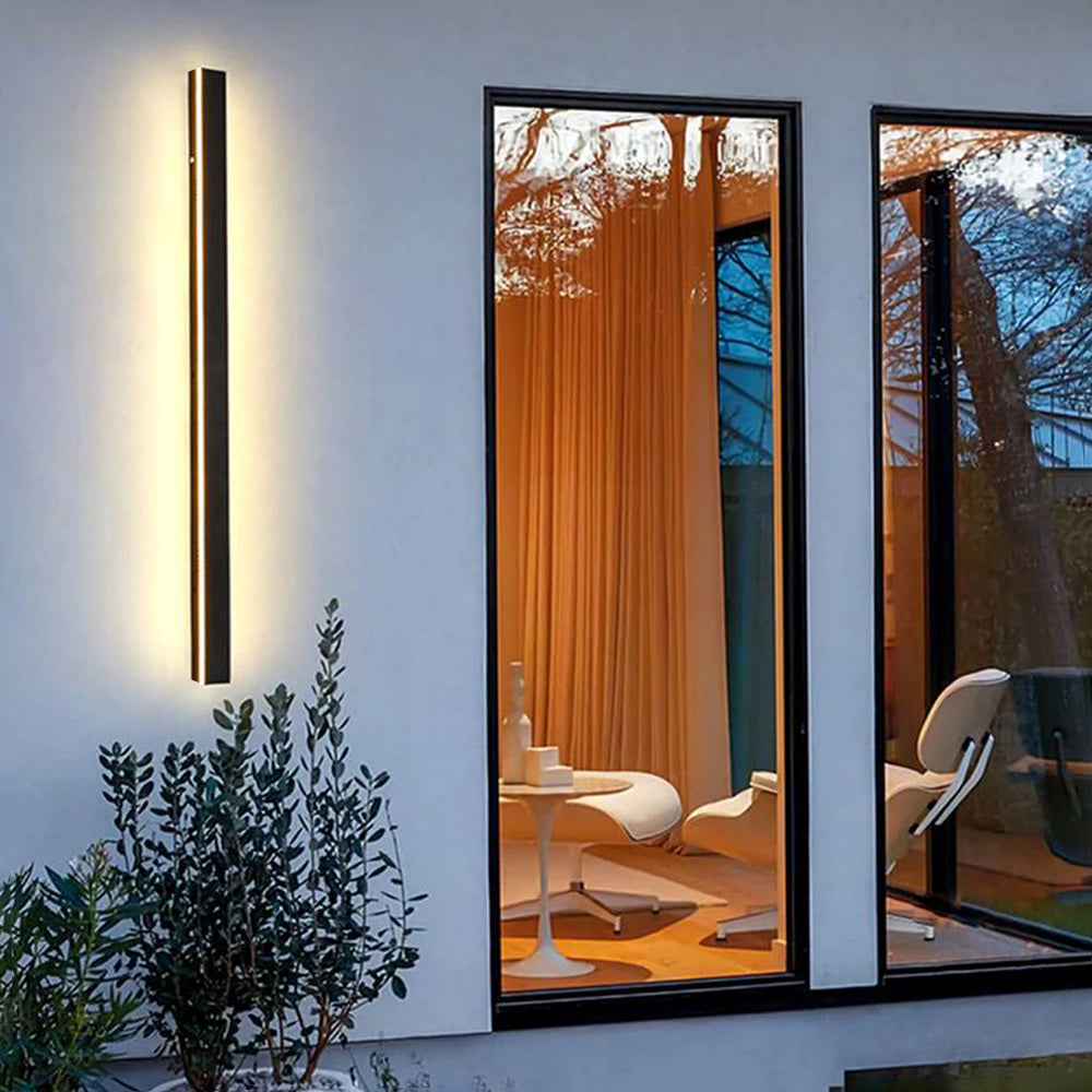 Linear LED outdoor wall lamp black IP65, minimalist design for garden and corridor