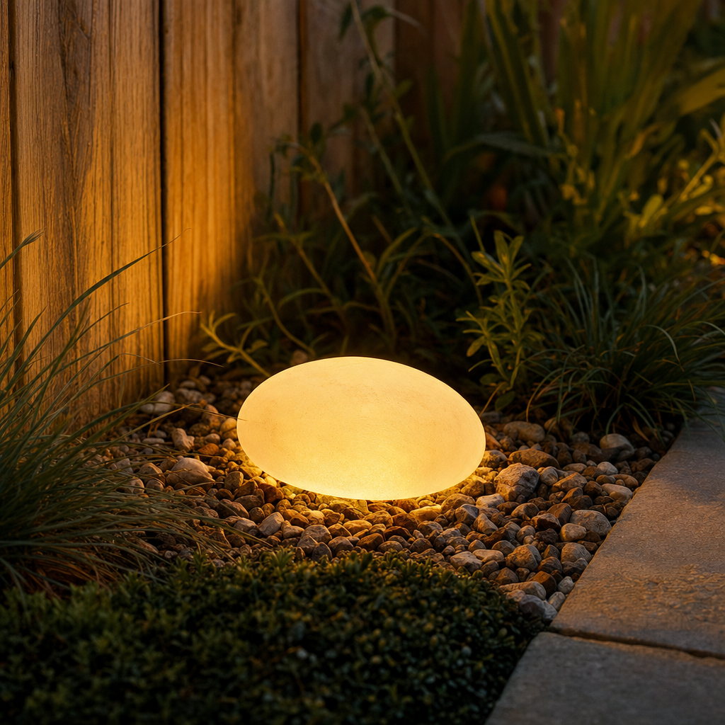 Solar garden lights frosted glass pebble path light warm white LED IP65 outdoor