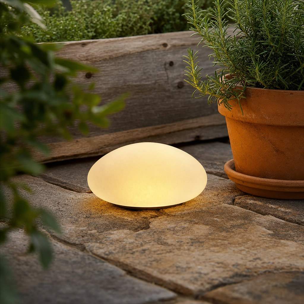 Solar garden lights frosted glass pebble path light warm white LED IP65 outdoor