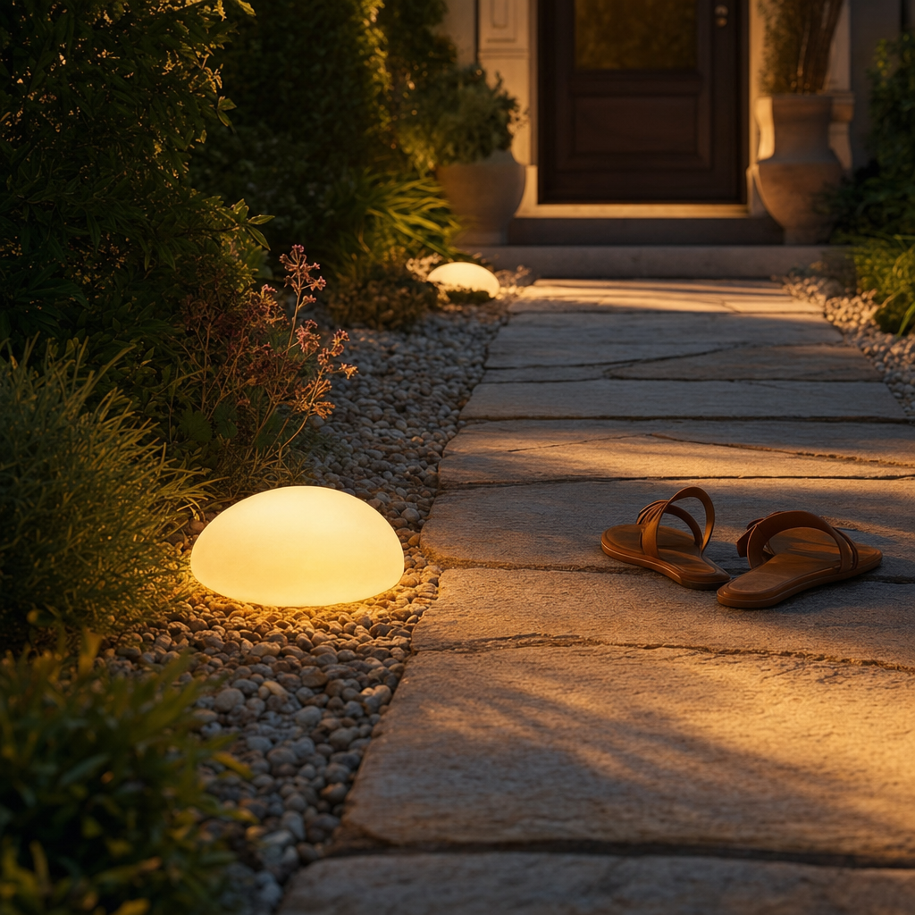 Solar garden lights frosted glass pebble path light warm white LED IP65 outdoor