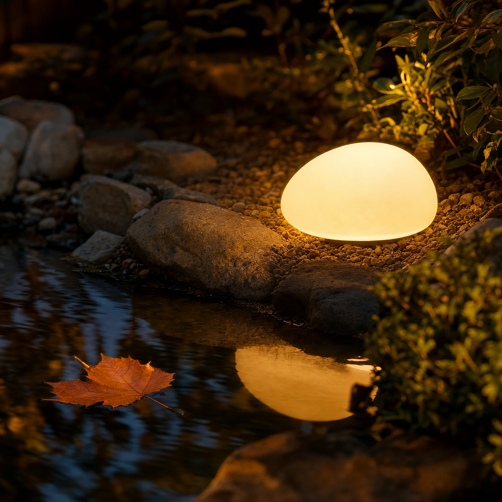 Solar garden lights frosted glass pebble path light warm white LED IP65 outdoor