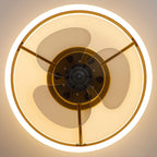 DC ceiling fan with LED light in gold, dimmable 2700K-6500K, modern flush mount design