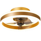 DC ceiling fan with LED light in gold, dimmable 2700K-6500K, modern flush mount design
