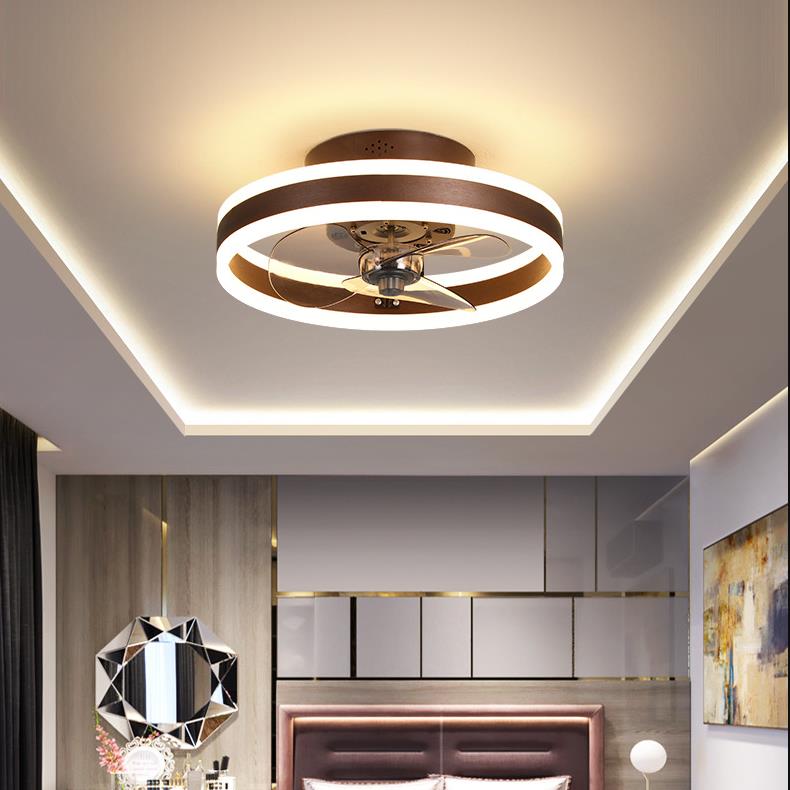 DC ceiling fan with LED light in gold, dimmable 2700K-6500K, modern flush mount design