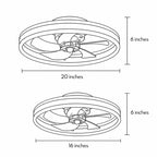 DC ceiling fan with LED light in gold, dimmable 2700K-6500K, modern flush mount design