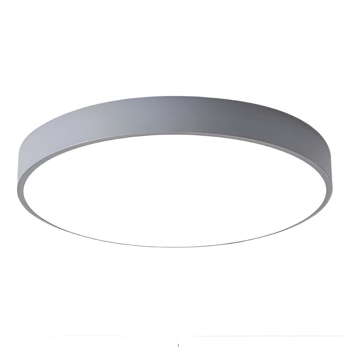 Low profile round LED ceiling light with acrylic diffuser and minimal frame