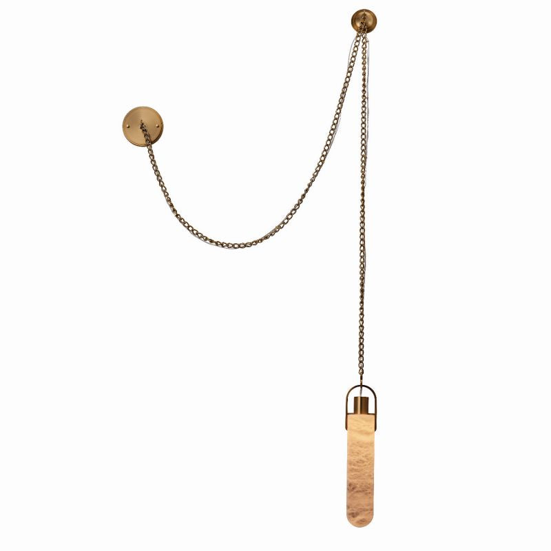 Art Deco Pendant Lamp | Alabaster Shade, Gold Chain, Dimmable