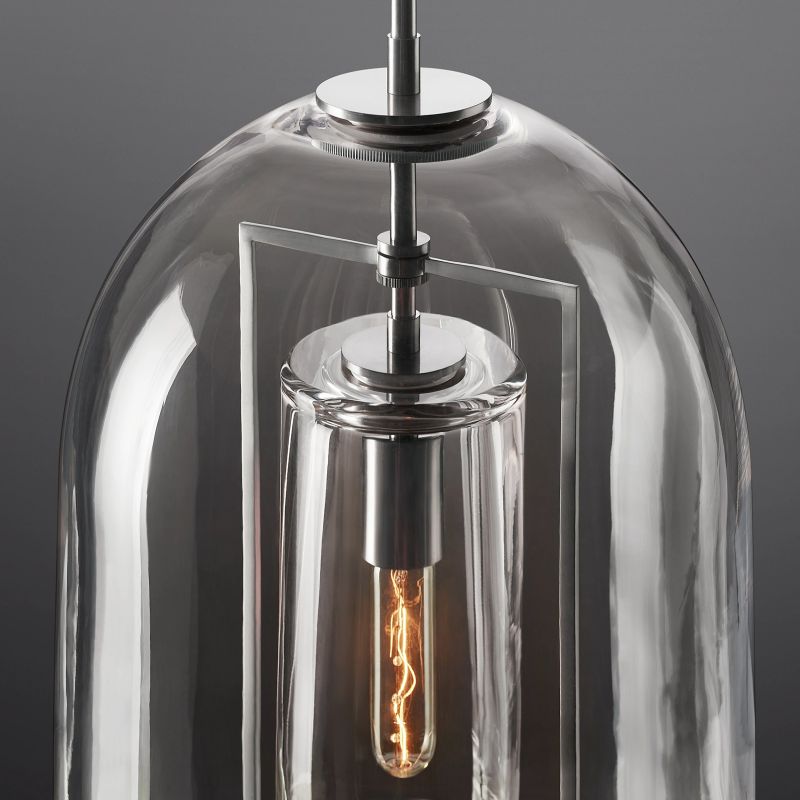 Art Deco Pendant Lamp | Glass Dome Shade, Metal Frame