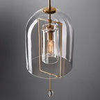 Art Deco Pendant Lamp | Glass Dome Shade, Metal Frame