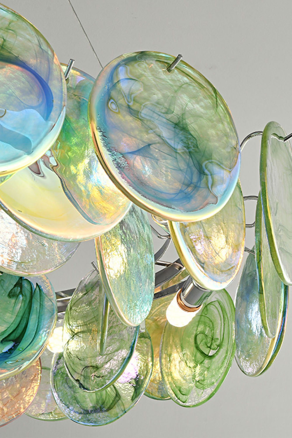 Art Deco Pendant Light | Iridescent Glass Discs, Chrome, E14