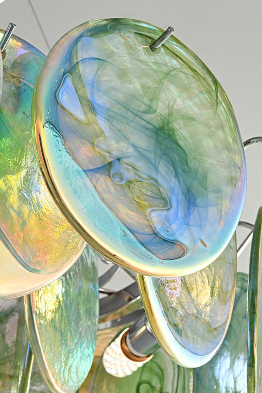 Art Deco Pendant Light | Iridescent Glass Discs, Chrome, E14