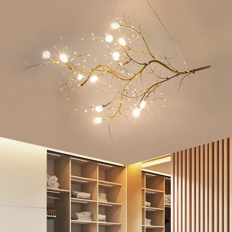 Art deco pendant lamp with crystal branch design and adjustable height