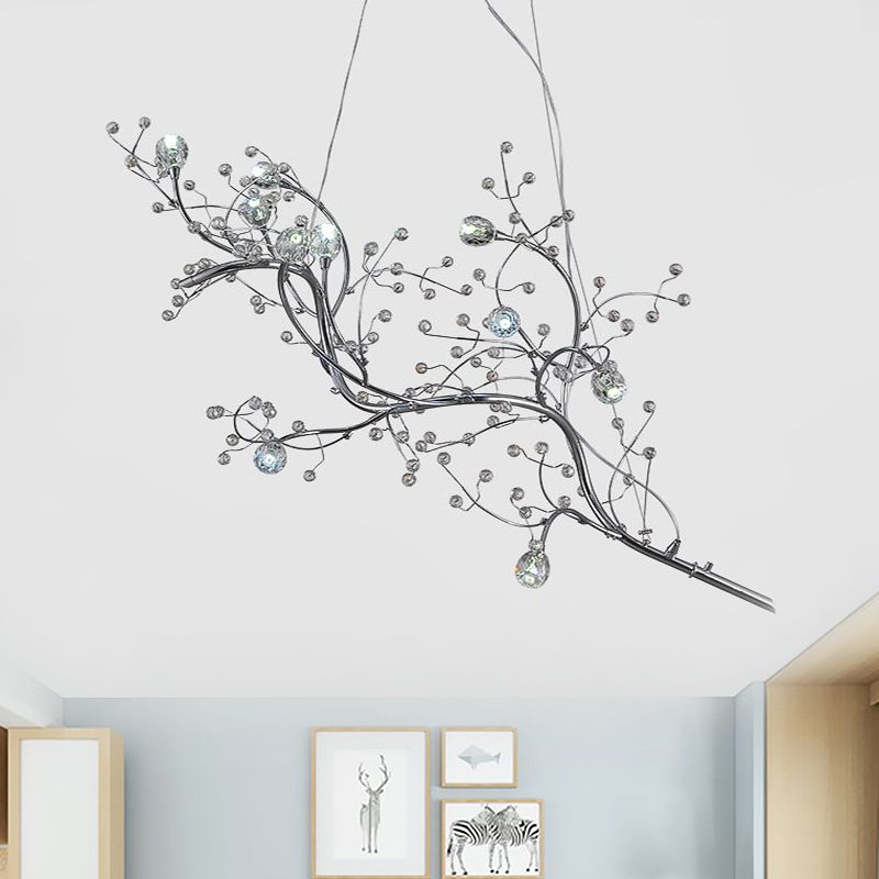 Art deco pendant lamp with crystal branch design and adjustable height