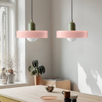 Pendant light Bauhaus with two colored glass shades, adjustable height, modern retro style