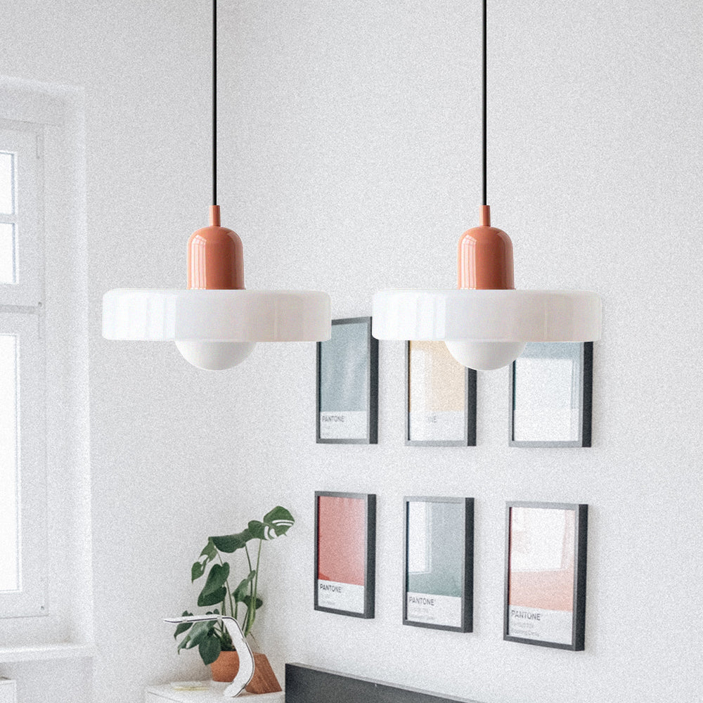 Pendant light Bauhaus with two colored glass shades, adjustable height, modern retro style