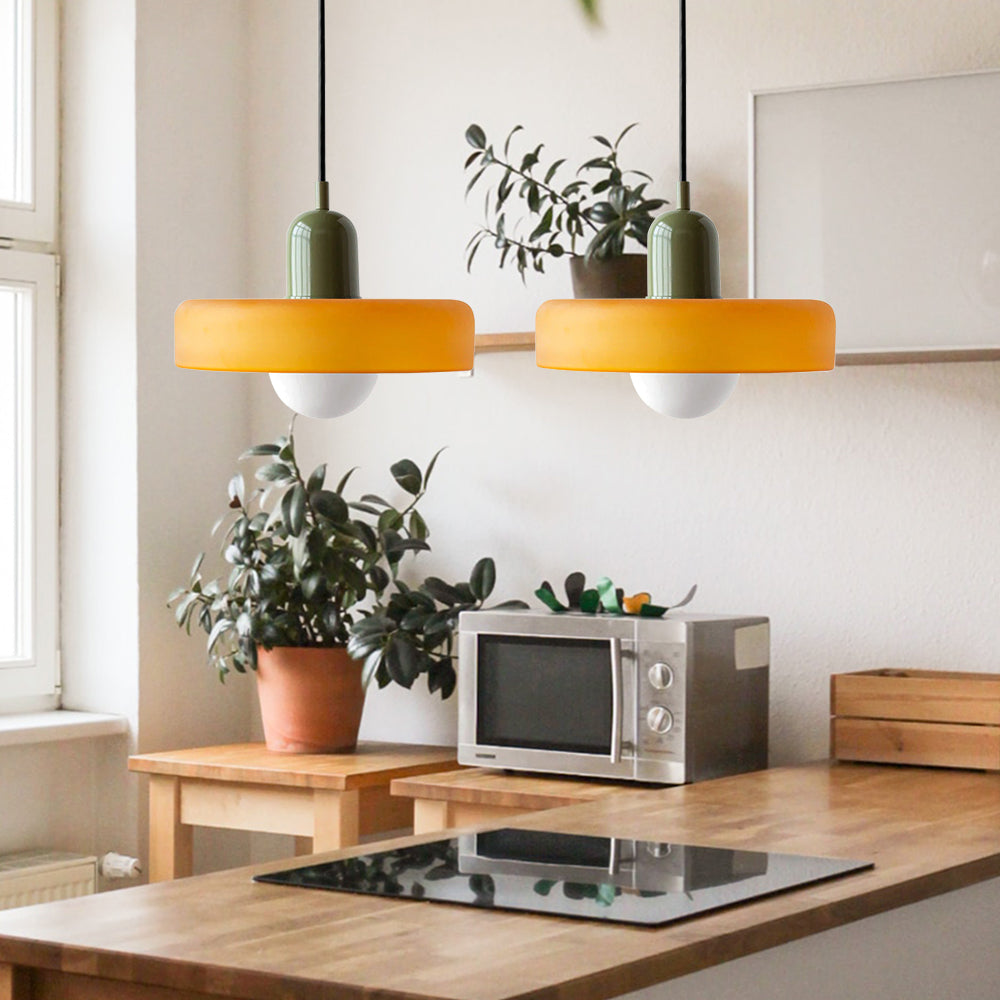 Pendant light Bauhaus with two colored glass shades, adjustable height, modern retro style