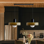 Pendant light Bauhaus with two colored glass shades, adjustable height, modern retro style