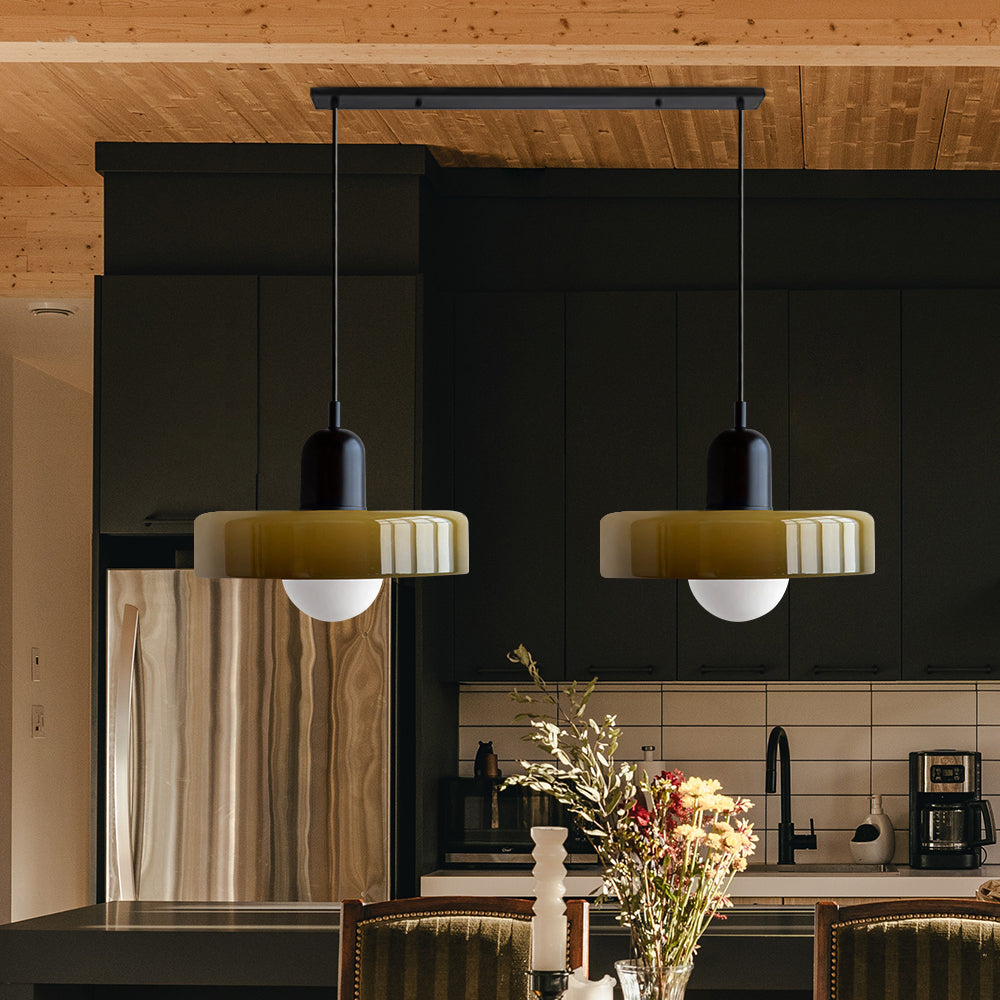 Pendant light Bauhaus with two colored glass shades, adjustable height, modern retro style