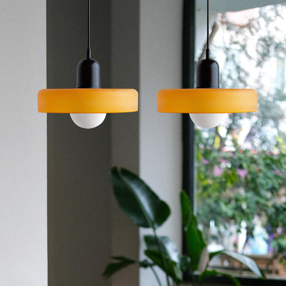 Pendant light Bauhaus with two colored glass shades, adjustable height, modern retro style