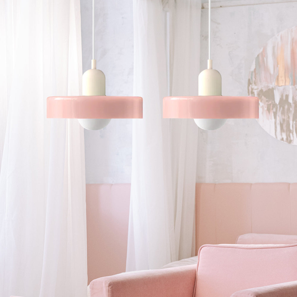 Pendant light Bauhaus with two colored glass shades, adjustable height, modern retro style