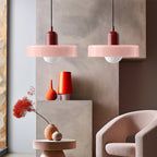 Pendant light Bauhaus with two colored glass shades, adjustable height, modern retro style