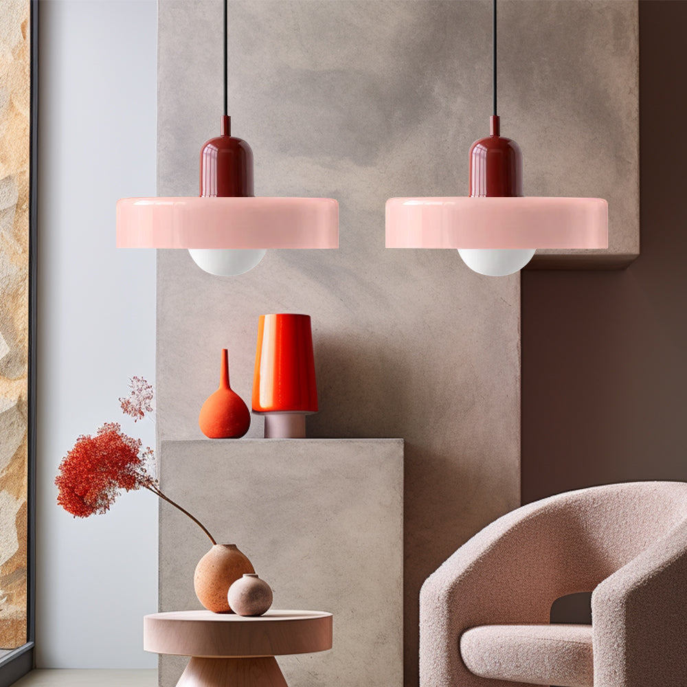 Pendant light Bauhaus with two colored glass shades, adjustable height, modern retro style