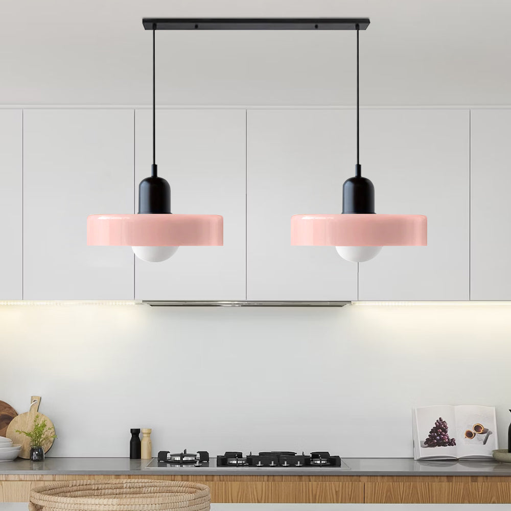 Pendant light Bauhaus with two colored glass shades, adjustable height, modern retro style
