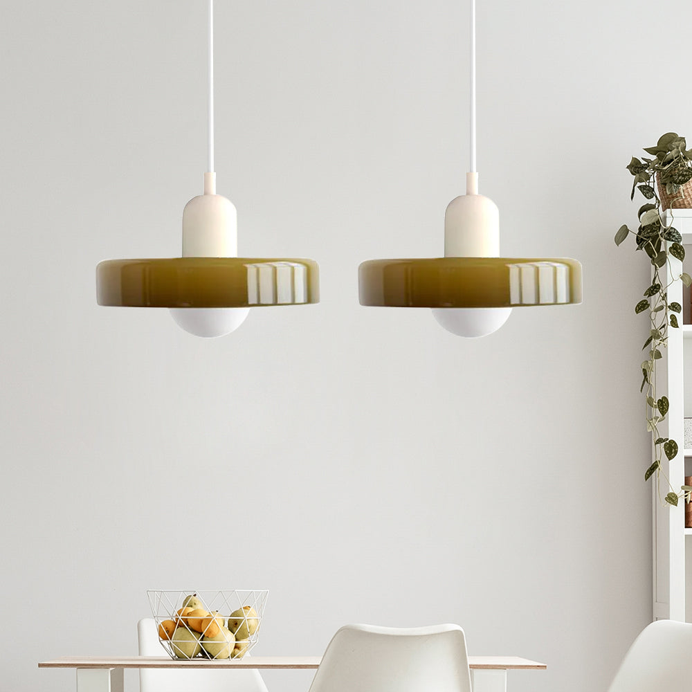 Pendant light Bauhaus with two colored glass shades, adjustable height, modern retro style