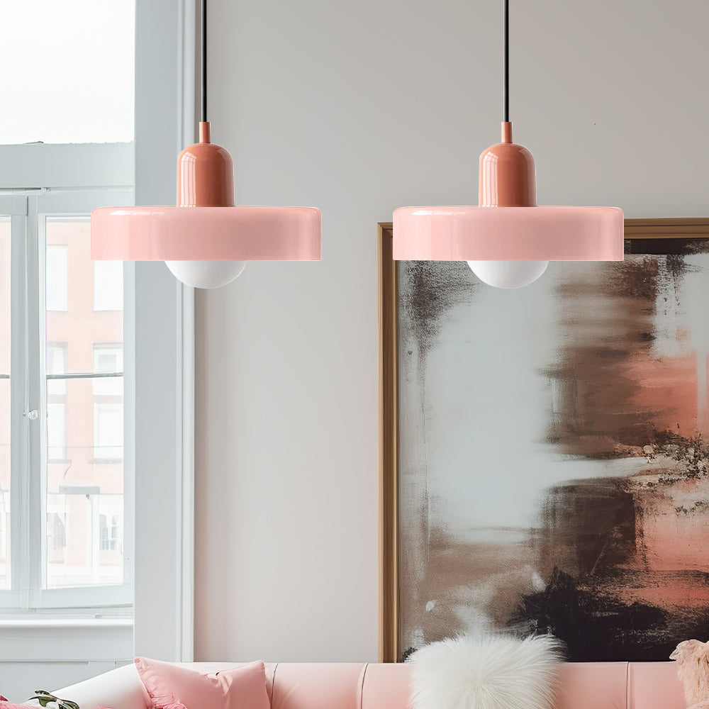 Pendant light Bauhaus with two colored glass shades, adjustable height, modern retro style