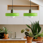 Pendant light Bauhaus with two colored glass shades, adjustable height, modern retro style