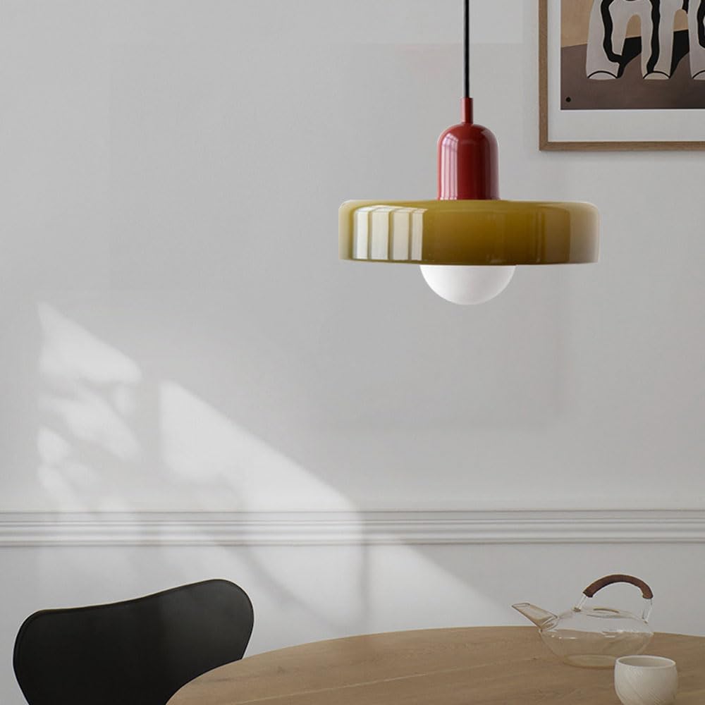 Pendant light Bauhaus with two colored glass shades, adjustable height, modern retro style
