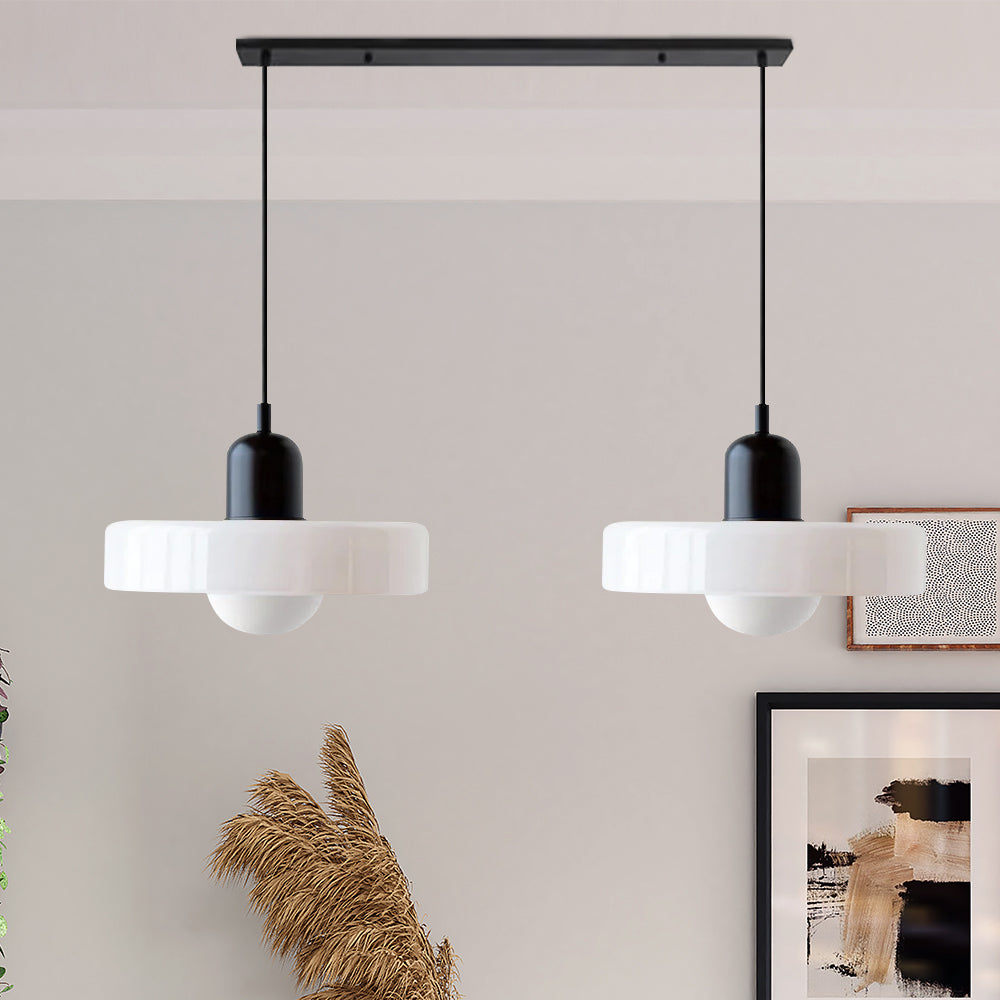 Pendant light Bauhaus with two colored glass shades, adjustable height, modern retro style
