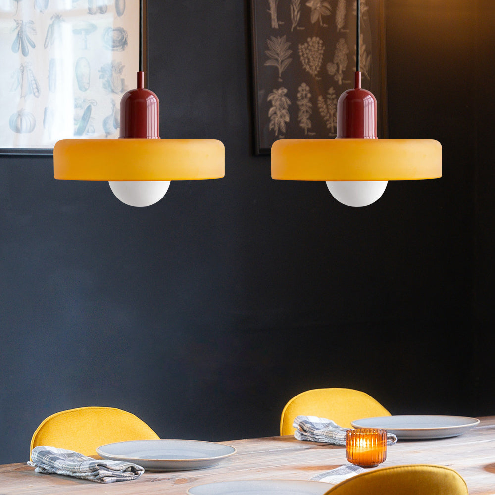 Pendant light Bauhaus with two colored glass shades, adjustable height, modern retro style