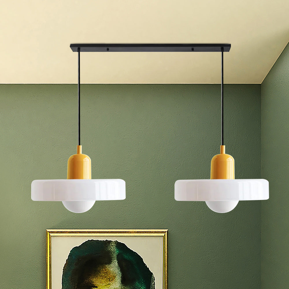 Pendant light Bauhaus with two colored glass shades, adjustable height, modern retro style