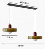 Pendant light Bauhaus with two colored glass shades, adjustable height, modern retro style