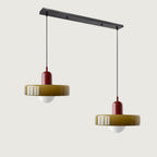 Pendant light Bauhaus with two colored glass shades, adjustable height, modern retro style