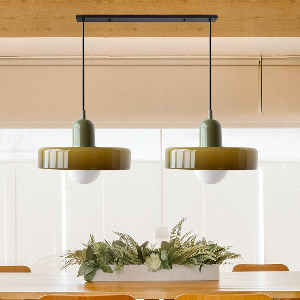 Pendant light Bauhaus with two colored glass shades, adjustable height, modern retro style