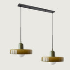 Pendant light Bauhaus with two colored glass shades, adjustable height, modern retro style
