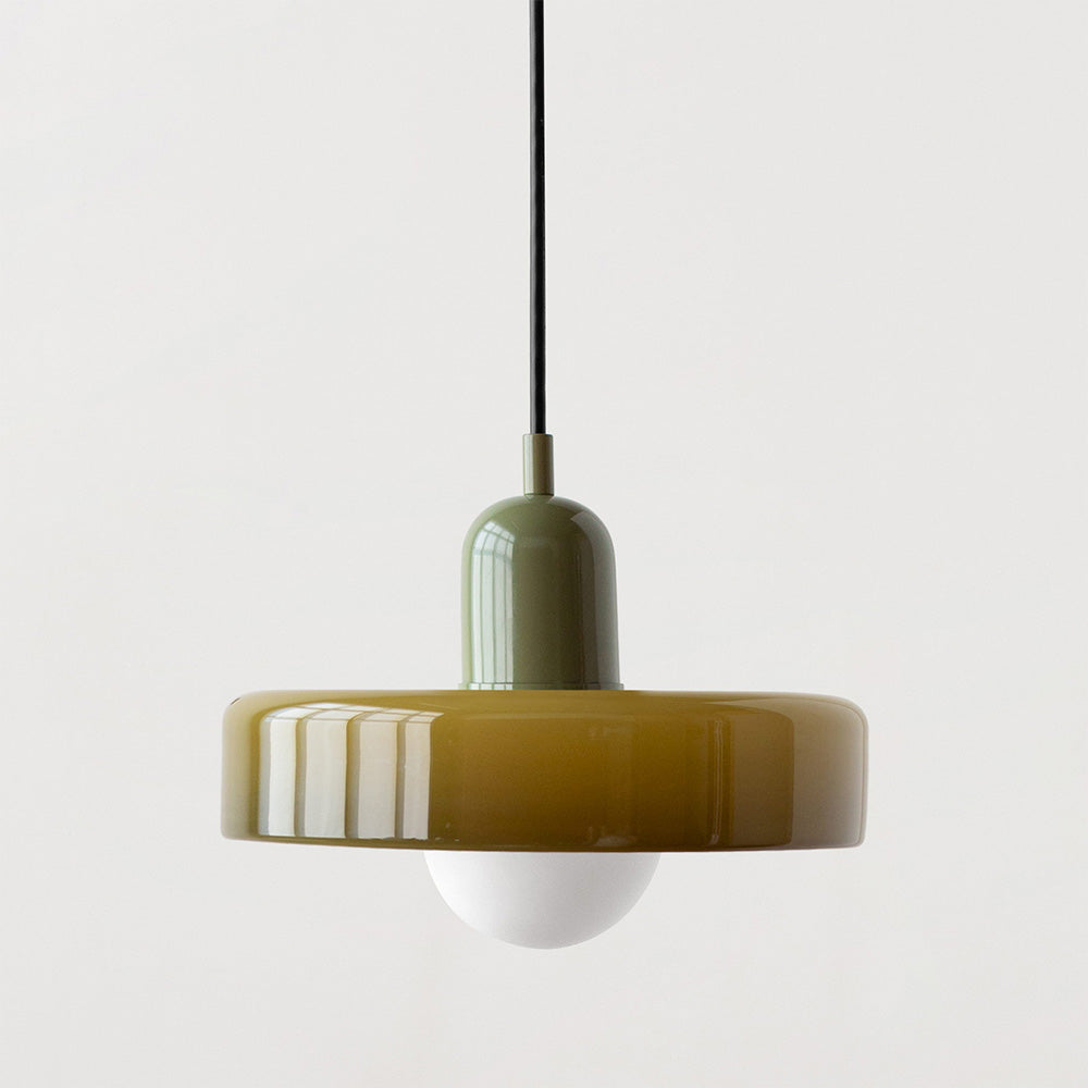 Pendant light Bauhaus with two colored glass shades, adjustable height, modern retro style