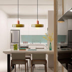 Pendant light Bauhaus with two colored glass shades, adjustable height, modern retro style