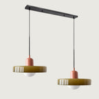 Pendant light Bauhaus with two colored glass shades, adjustable height, modern retro style