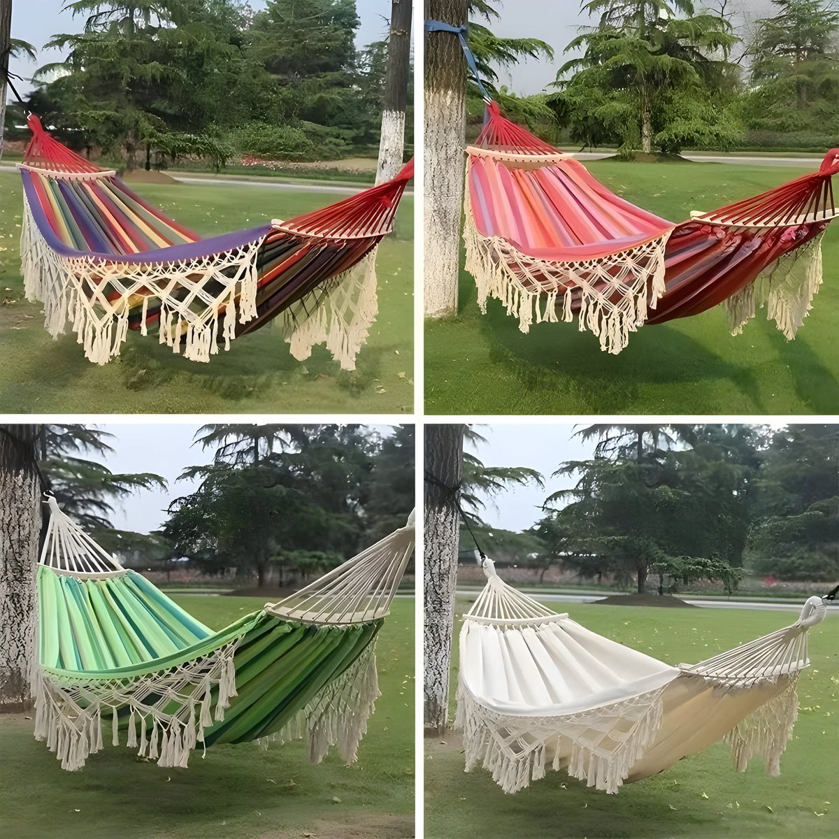 Outdoor Hammock | Fringe and Spreader Bars | Bohemian Garden Camping