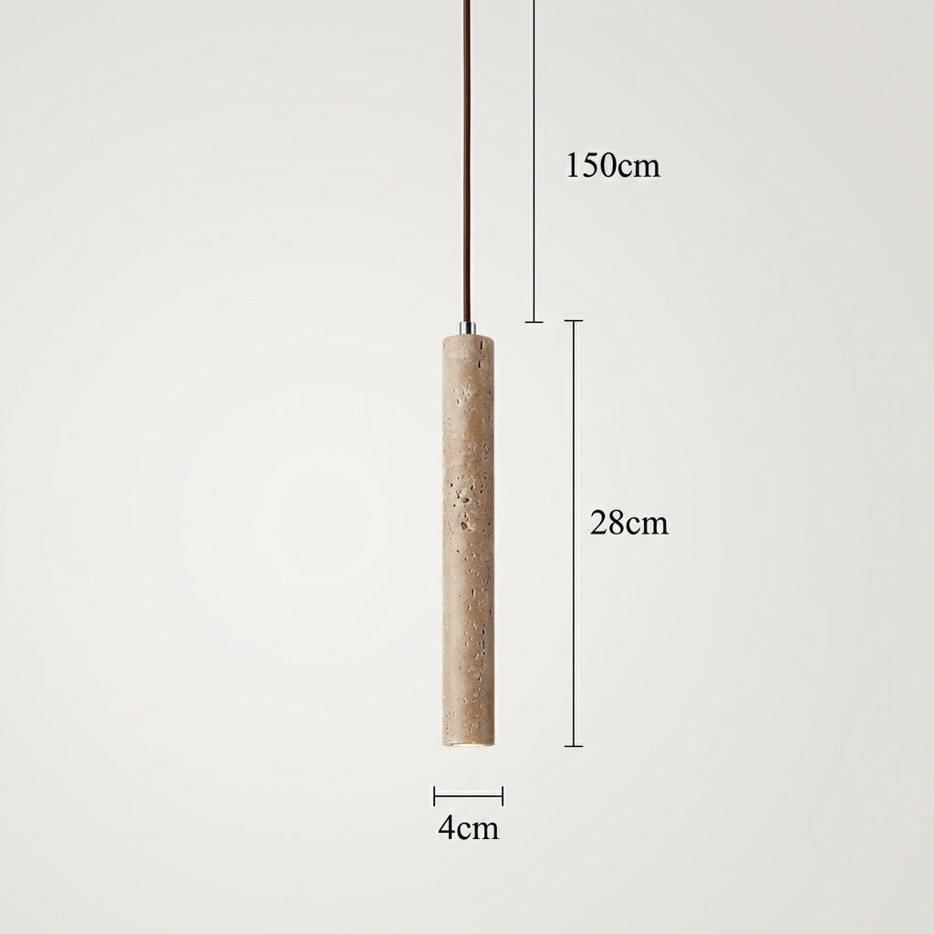 Travertine pendant light minimalist cylinder natural stone warm ambient glow